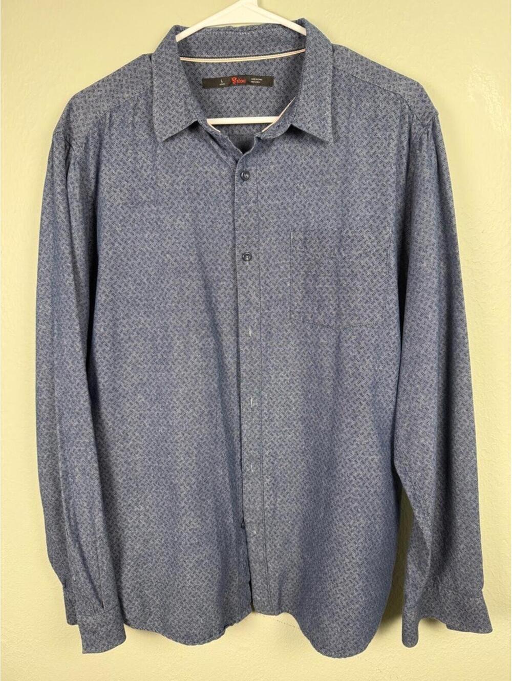 Stoic Button Down Shirt Blue Micro‎ Pattern Men's Large Long Sleeve Casual
